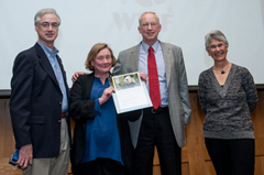 John and Virginia Sall receive the WWF Gold Panda Award from Jim Leape,: WWF International Director General, and Yolanda Kakabadse, WWF International President. © WWF-Canon / Richard Stonehouse